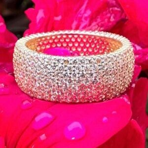 Vintage, Sterling Silver, Cubic Zirconia Cluster Band, Size 7 1/2, 5.5 Grams